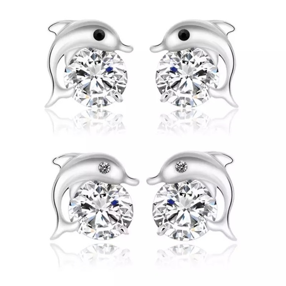 Silver Dolphin Earrings Nwt - Picture 4 of 7